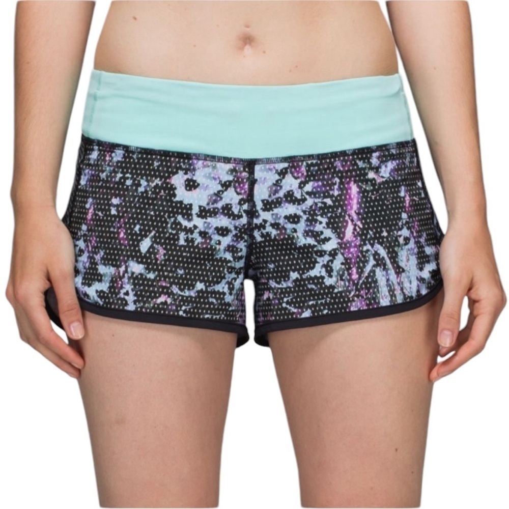 Lululemon Run Speed Short 4 Way Stretch Floral Sport/ Tranquil Blue Multi Sz 10